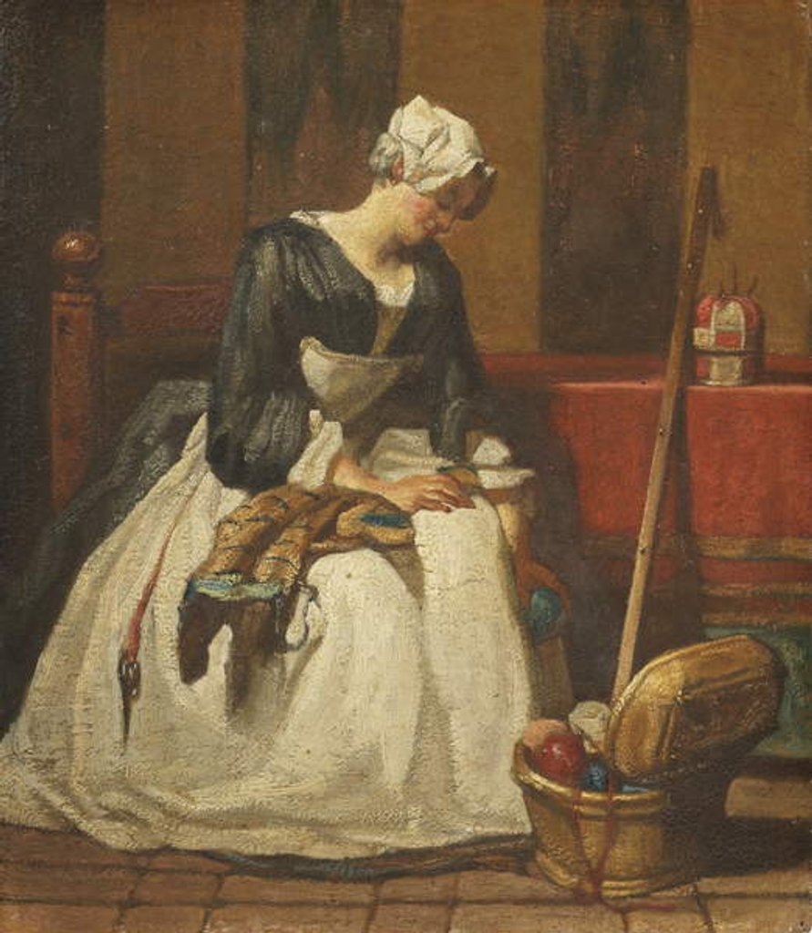 Detail of The Embroiderer by Jean-Baptiste Simeon Chardin