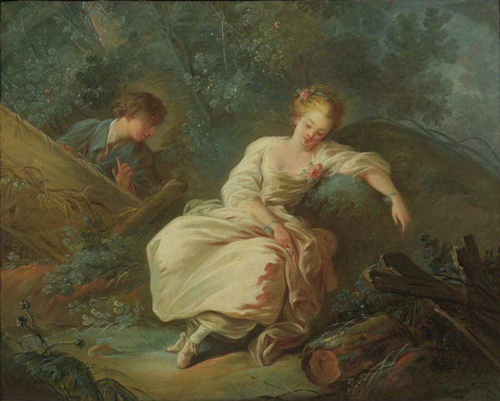 Detail of Young Couple in a Landscape by Jean-Baptiste Huet