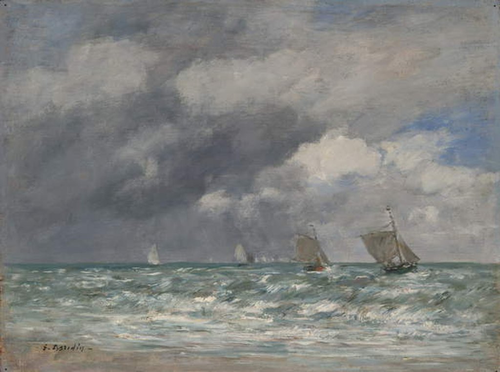 Detail of Sailboats near Trouville, c.1885-90 by Eugene Louis Boudin