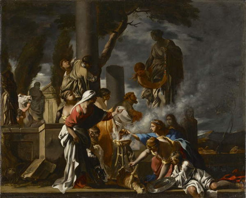 Detail of King Solomon Sacrificing to the Idols, c.1640 by Sebastien Bourdon
