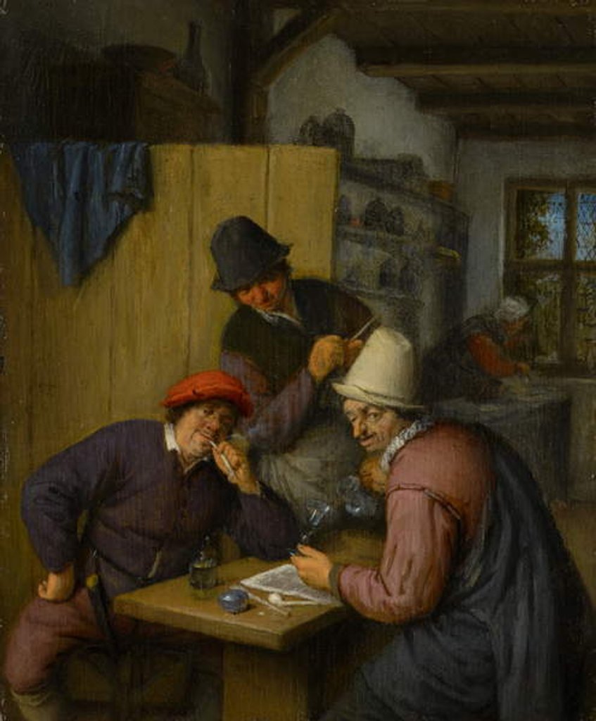 Detail of Three Drinking and Smoking Farmers in a Tavern, 1666-67 by Adriaen Jansz. van Ostade