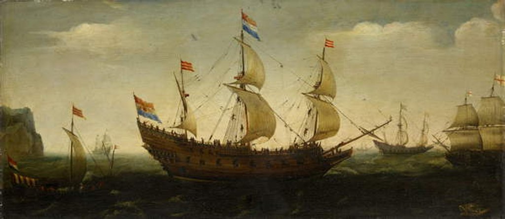 Detail of Dutch Three-Masted and Other Ships Offshore by Hendrick Cornelisz Vroom