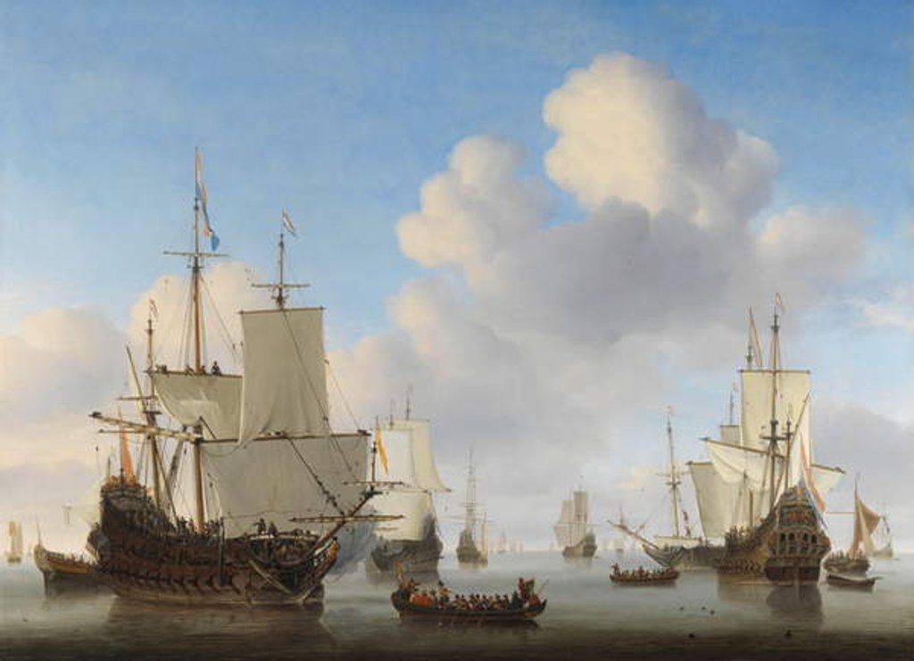 Detail of Dutch Ships in a Calm Sea, c. 1665 by Willem van de the Younger Velde
