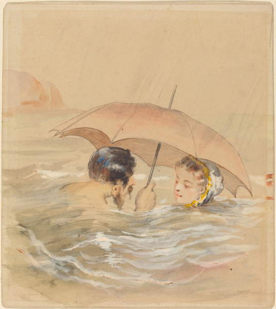Detail of Male and Female Bathers with Umbrella by Alfred Grevin