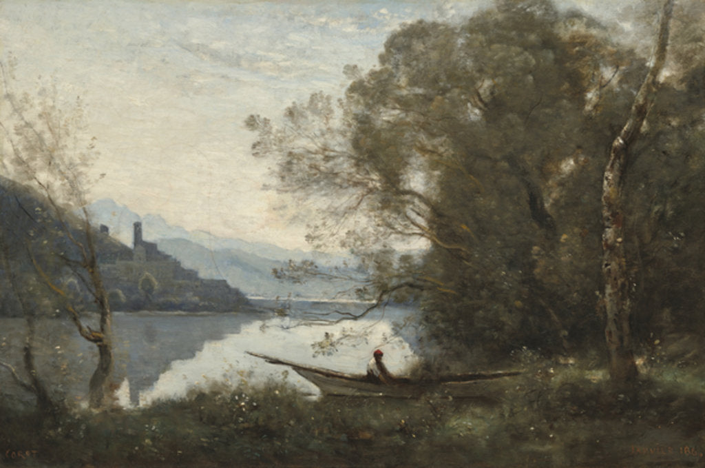 Detail of The Moored Boatman: Souvenir of an Italian Lake, 1861 by Jean Baptiste Camille Corot