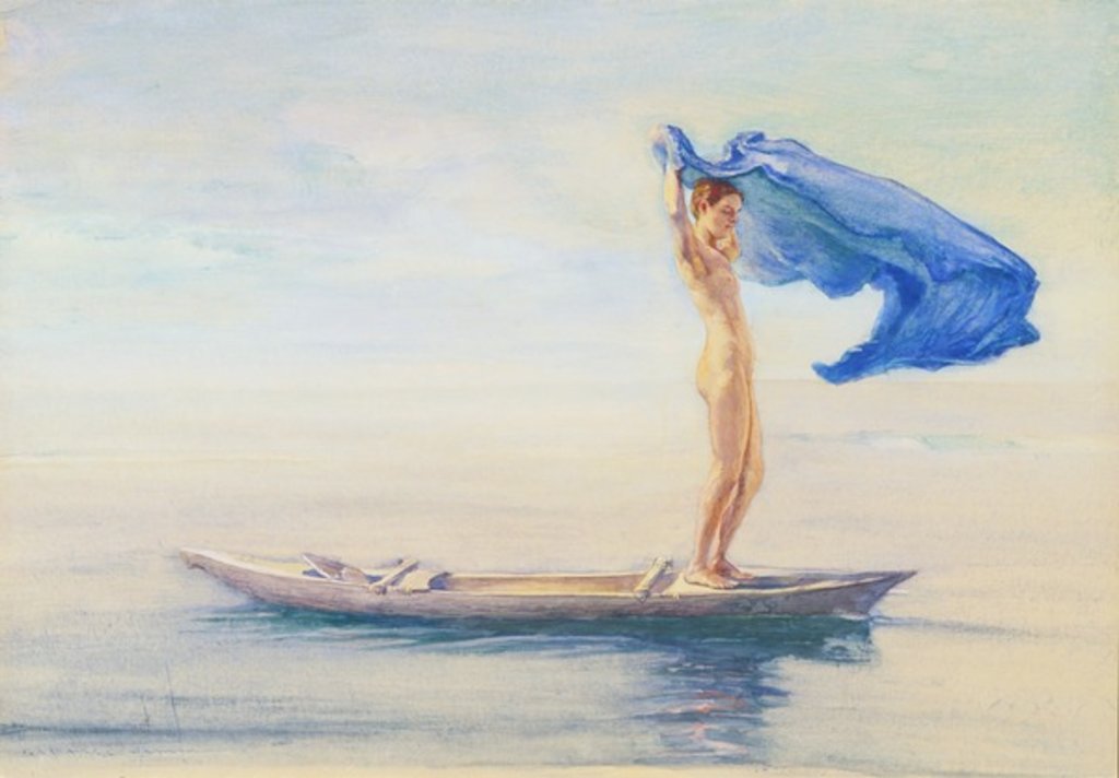 Detail of Girl in Bow of Canoe Spreading Out Her Loin-Cloth for a Sail, Samoa, c.1895-96 by John La Farge or Lafarge