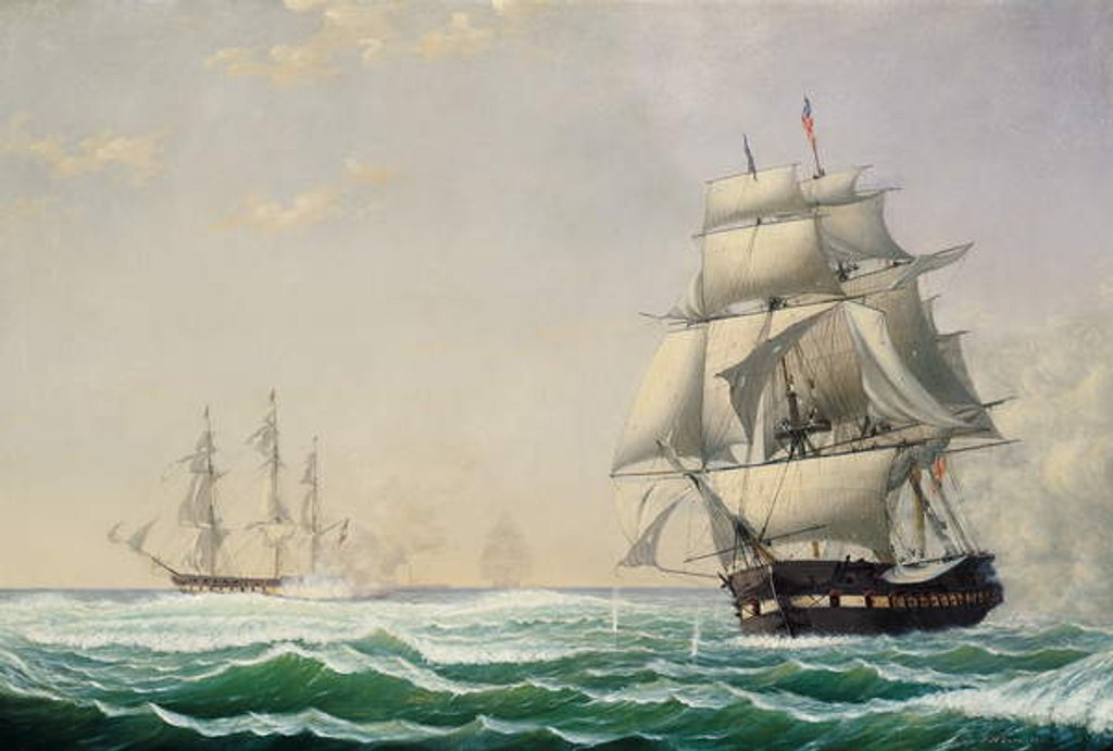 Detail of The United States Frigate 'President' Engaging the British Squadron in 1815, 1850 by Fitz Henry Lane