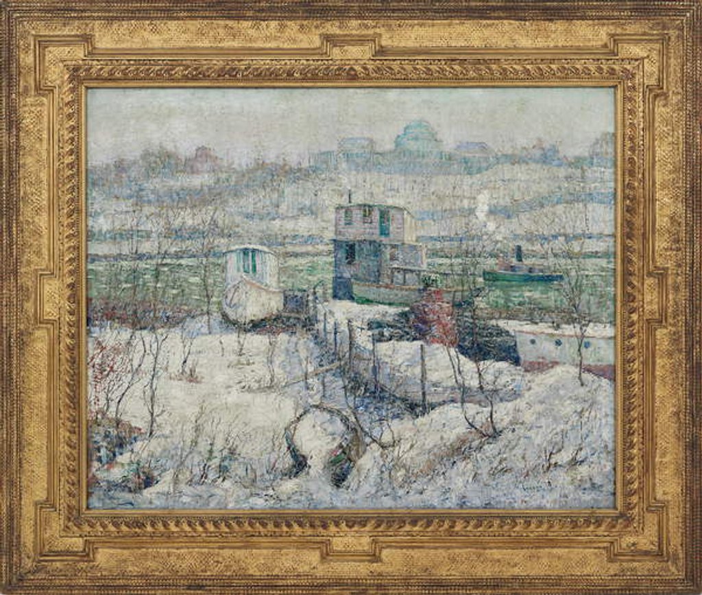 Detail of Boathouse, Winter, Harlem River, c.1916 by Ernest Lawson