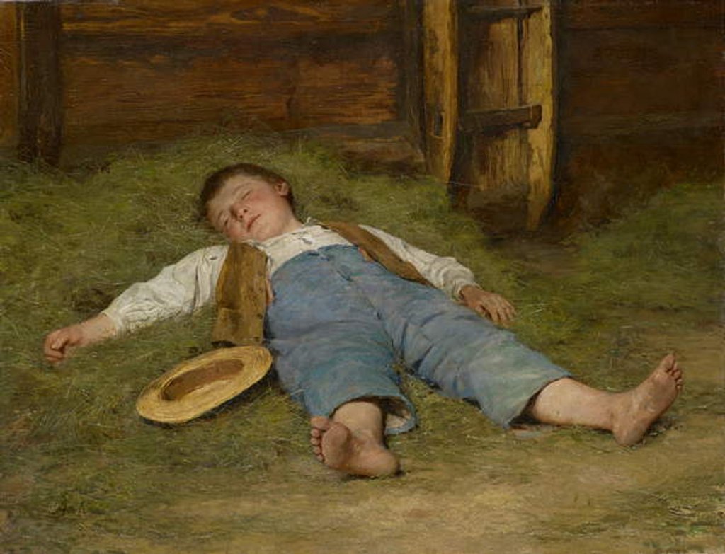 Detail of Boy Asleep in the Hay, 1891-97 by Albert Anker