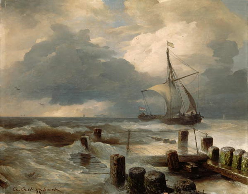 Detail of Seascape, 1894 by Andreas Achenbach