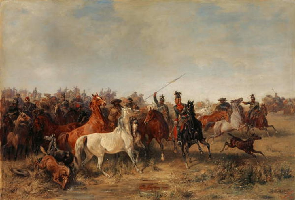 Detail of Uhlans steal horses from Honved-Hussars, 1863 by Franz Adam
