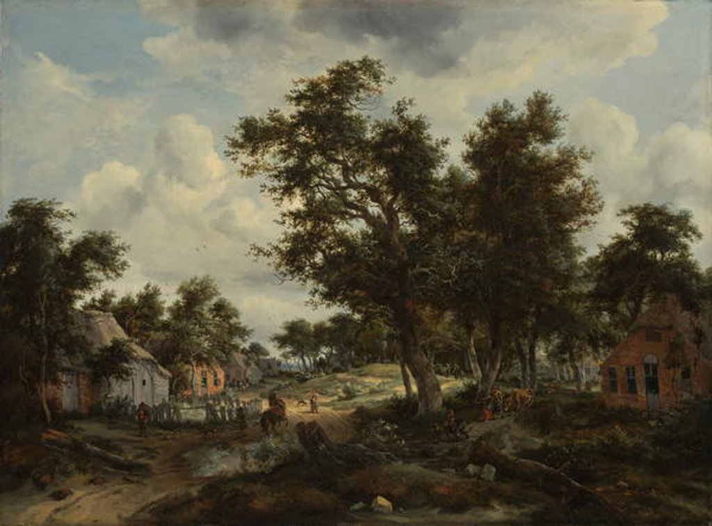 Detail of A Wooded Landscape with Travellers on a Path through a Hamlet, c.1665 by Meindert Hobbema
