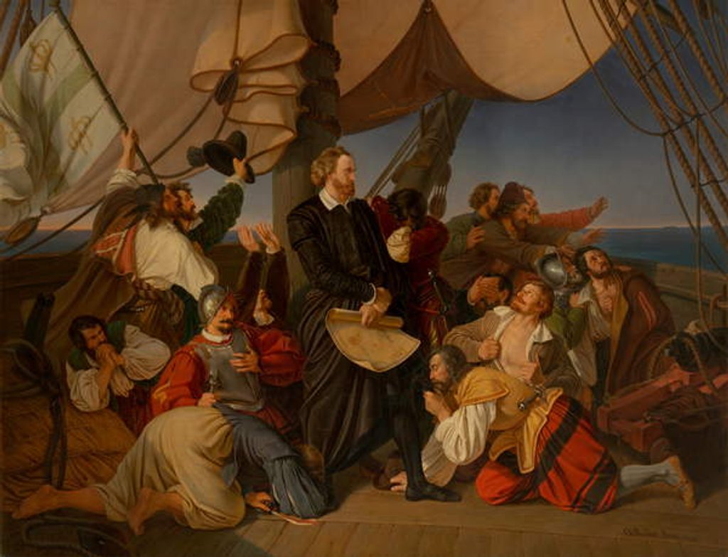 Detail of Columbus Discovers the Shores of America, 1846 by Christian Ruben