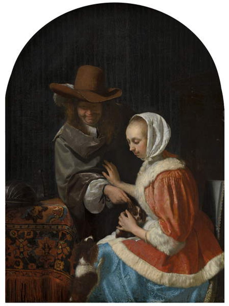 Detail of Man and Woman with Two Dogs, known as 'Teasing the Pet', 1660 by Frans van Mieris