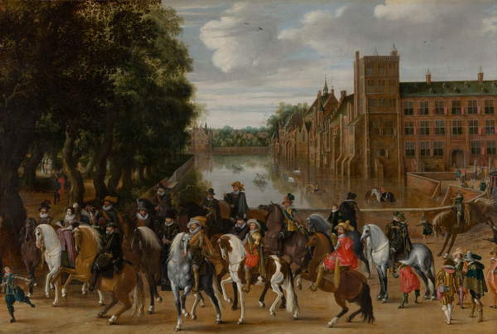 Detail of The Princes of Orange and their Families on Horseback, Riding Out from The Buitenhof, The Hague, c. 1621-22 by Pauwels I van Hillegaert