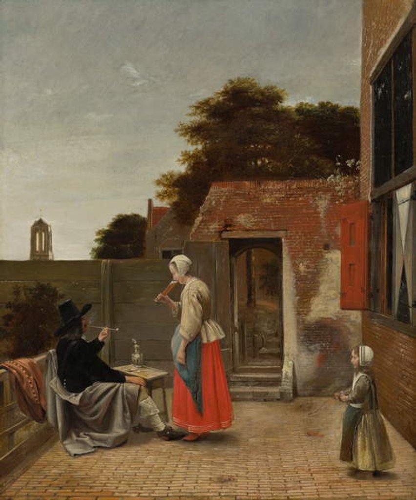 Detail of A Man Smoking and a Woman Drinking in a Courtyard, c.1658-60 by Pieter de Hooch