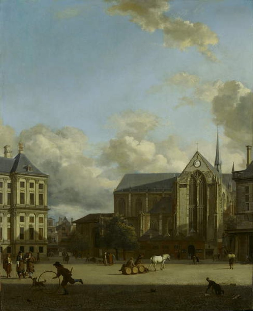 Detail of Dam Square with Nieuwe Kerk and Koninklijk Paleis, 1668 by Jan van der Heyden