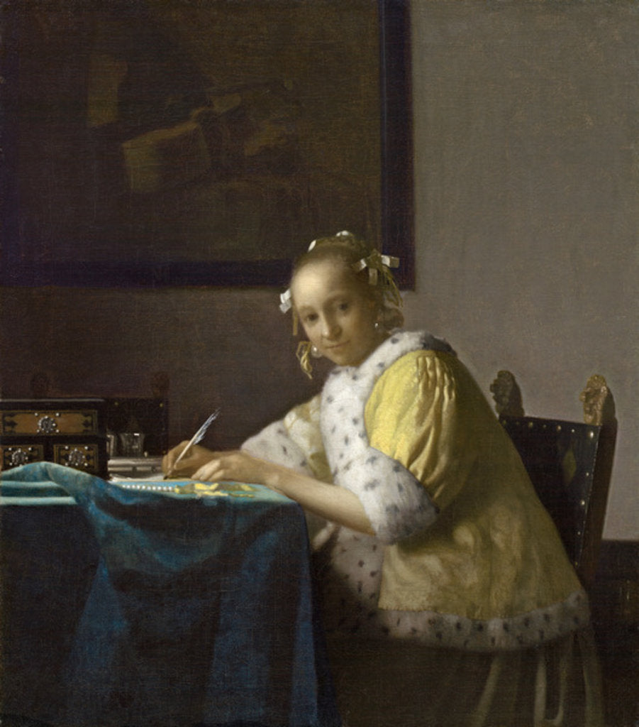 Detail of A Lady Writing, c. 1665 by Jan (1632-75) Vermeer