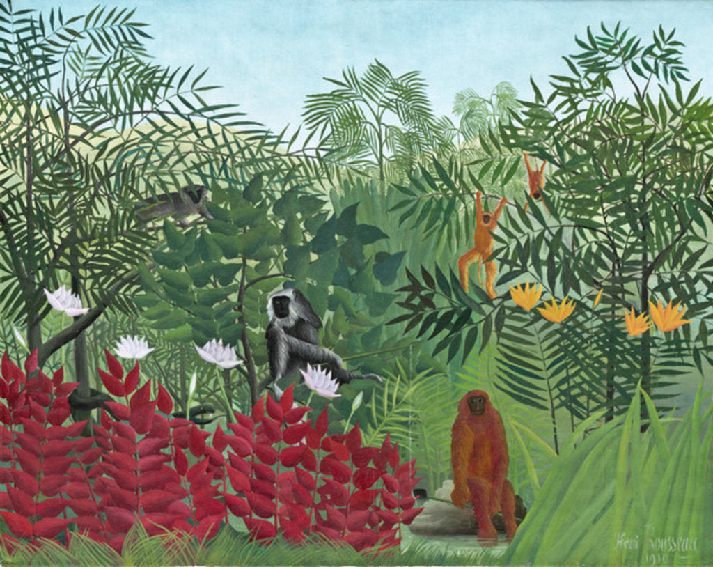 Detail of Forêt tropicale avec singes, 1910 by Henri J.F. (1844-1910) Rousseau