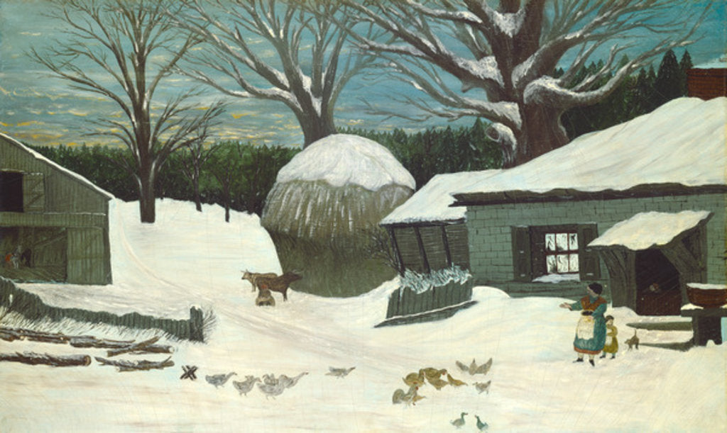 Detail of New England Farm in Winter, c.1850 by American School