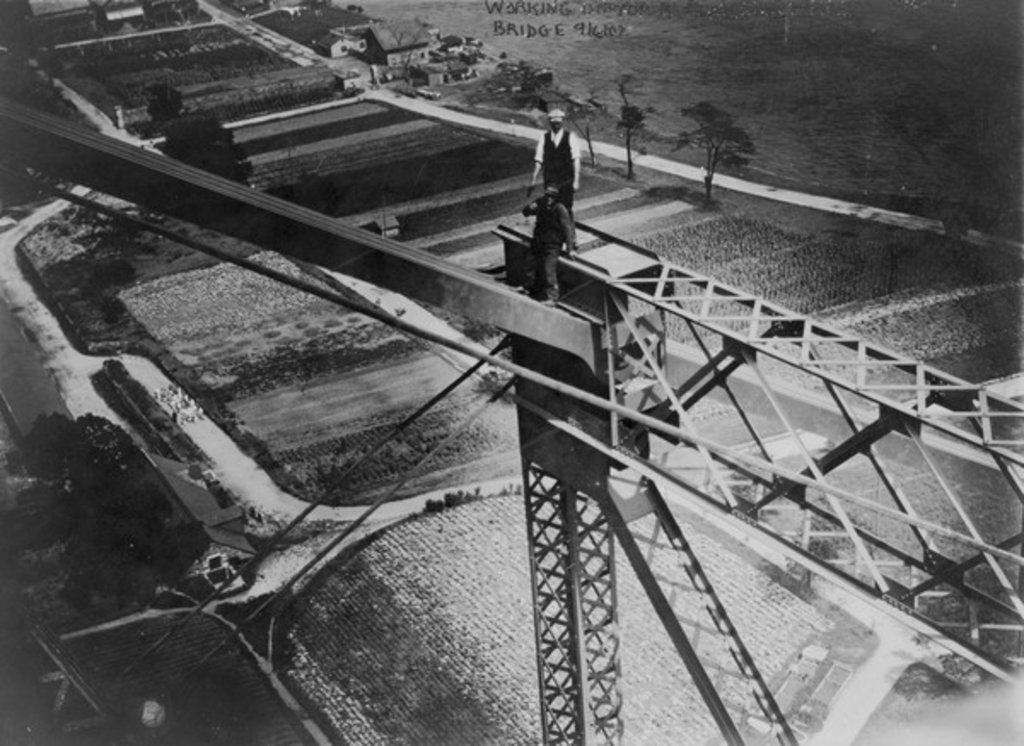 Detail of Working on top of Blackwell's Island bridge, 1907 by American Photographer
