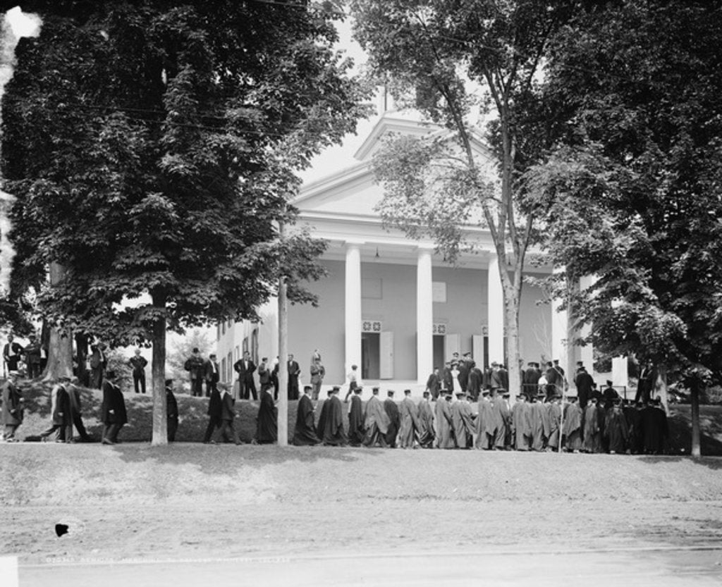 Detail of Seniors marching to college, Amherst College, c.1908 by Detroit Publishing Co.