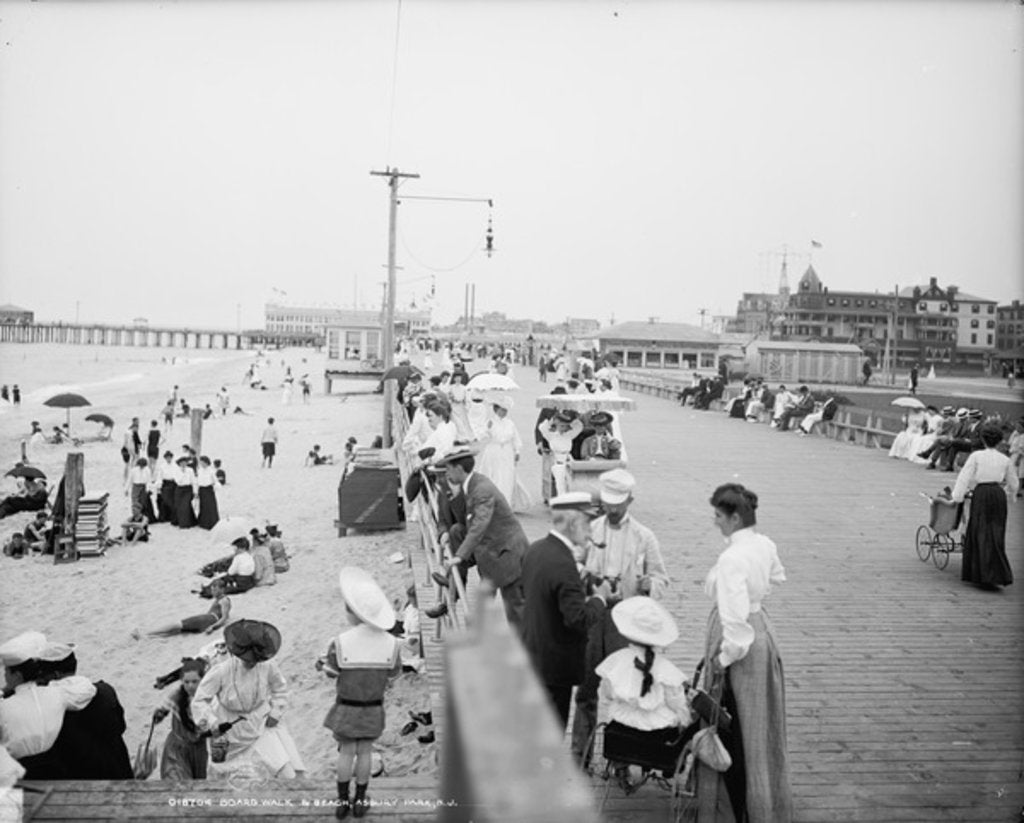 Detail of Boardwalk & beach, Asbury Park, c.1905 by Detroit Publishing Co.