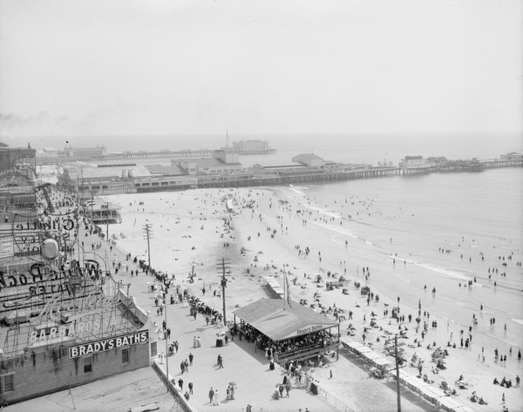 Detail of Beach and boardwalk, Atlantic City, 1900-10 by Detroit Publishing Co.