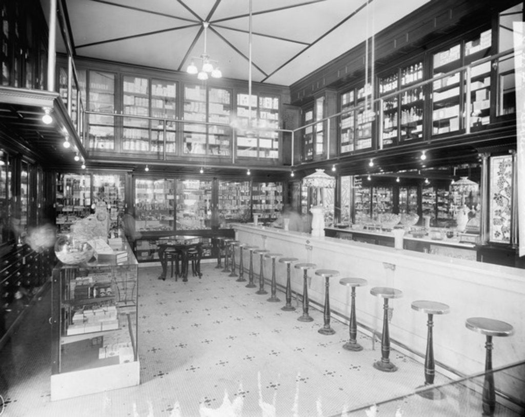 Detail of Drug store with soda fountain, possibly in Detroit, Michigan by Anonymous