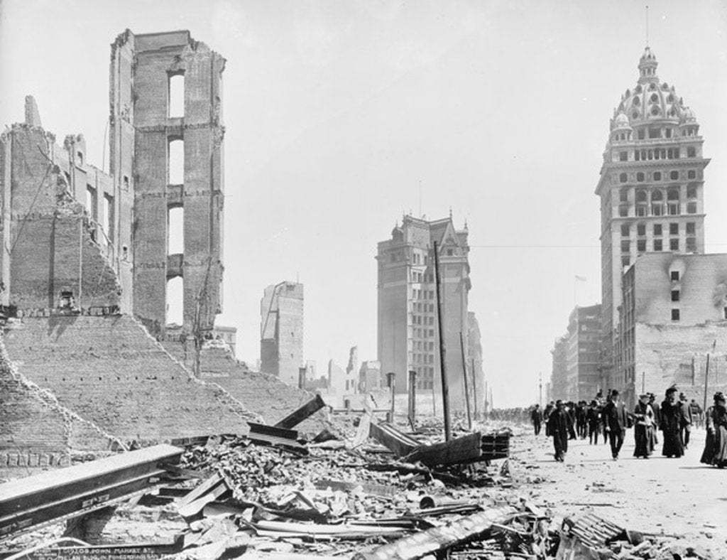 Detail of Market Street with Phelan Building in the foregeround, San Francisco, 1906 by Detroit Publishing Co.