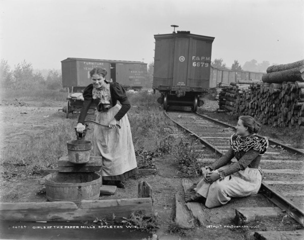 Detail of Girls of the paper mills, Appleton, Wisconsin, c.1880-99 by Detroit Publishing Co.