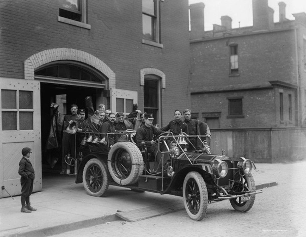 Detail of Packard fire squad in Detroit, 1911 by Detroit Publishing Co.