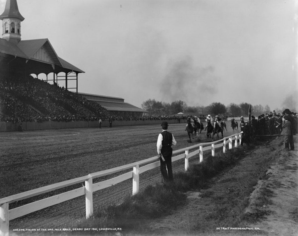 Detail of Finish of the one mile race, Derby Day 1901, Louisville, Kentucky, 1901 by Detroit Publishing Co.