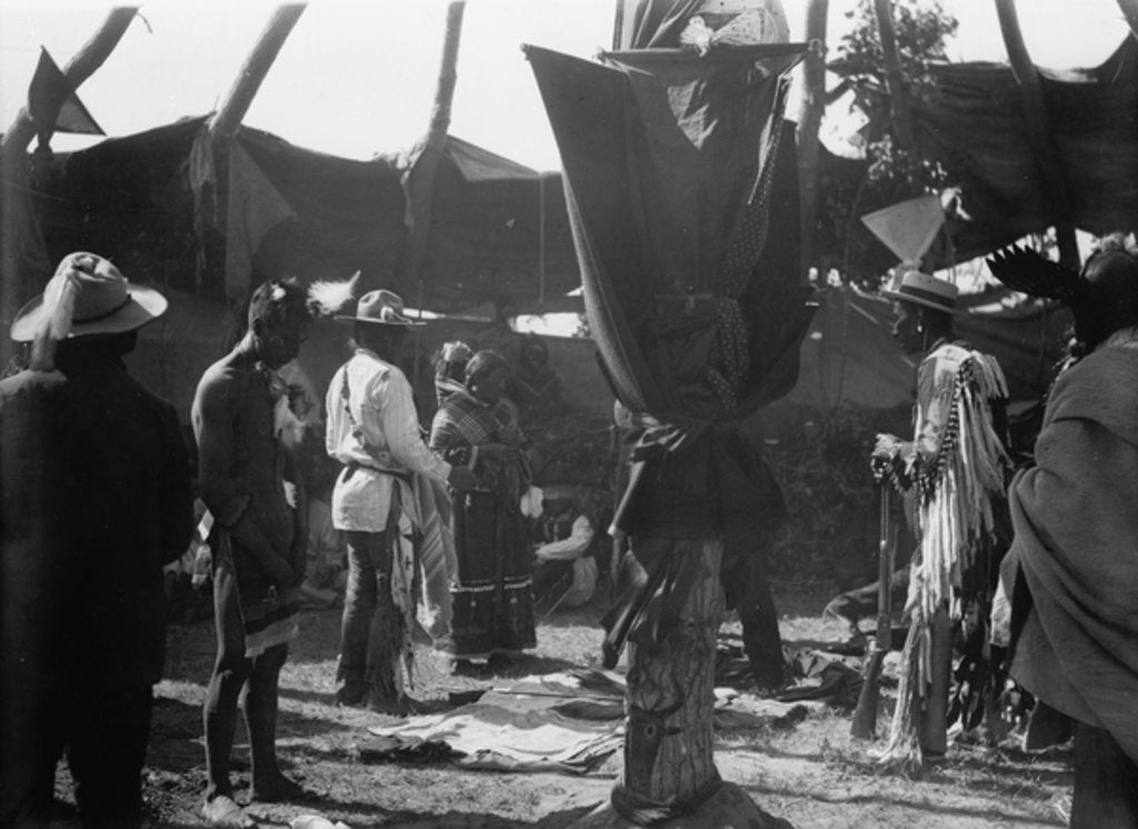 Detail of Receiving presents after a three days fast in the medicine lodge, c.1907 by Detroit Publishing Co.
