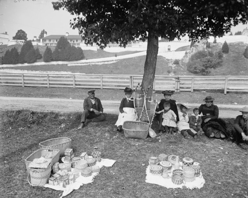 Detail of Indian basket market, Mackinac, c.1905 by Detroit Publishing Co.