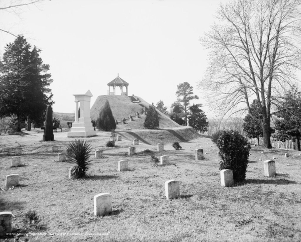 Detail of Indian mound, National Military Cemetery, Vicksburg, Mississippi, c.1906 by Detroit Publishing Co.