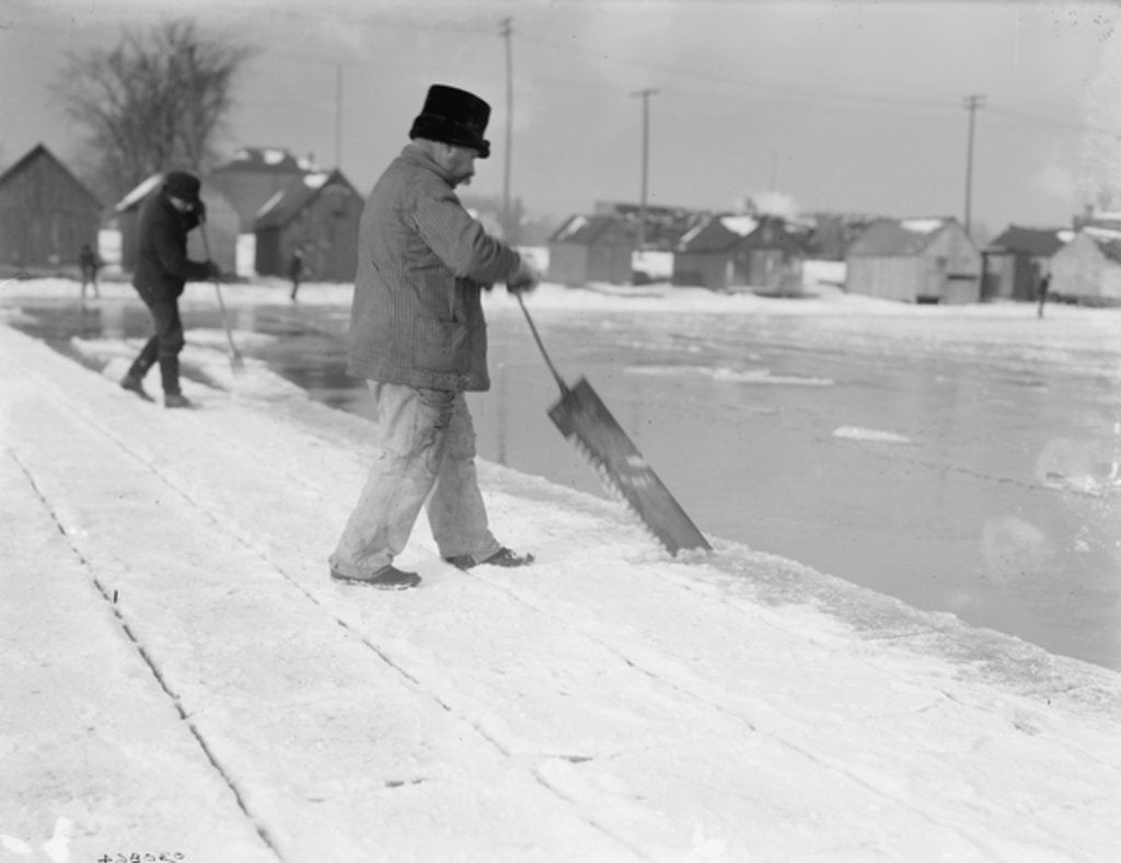 Detail of Ice harvesting, sawing, c.1900-10 by Detroit Publishing Co.