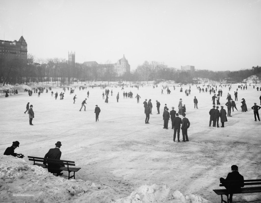 Detail of Skating in Central Park, New York, c.1900-06 by Detroit Publishing Co.