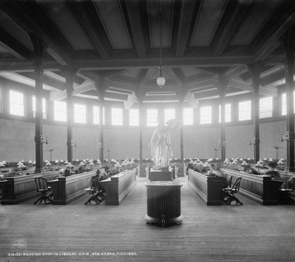 Detail of Reading room in library, University of Michigan, Ann Arbor, Michigan, c.1901 by Detroit Publishing Co.