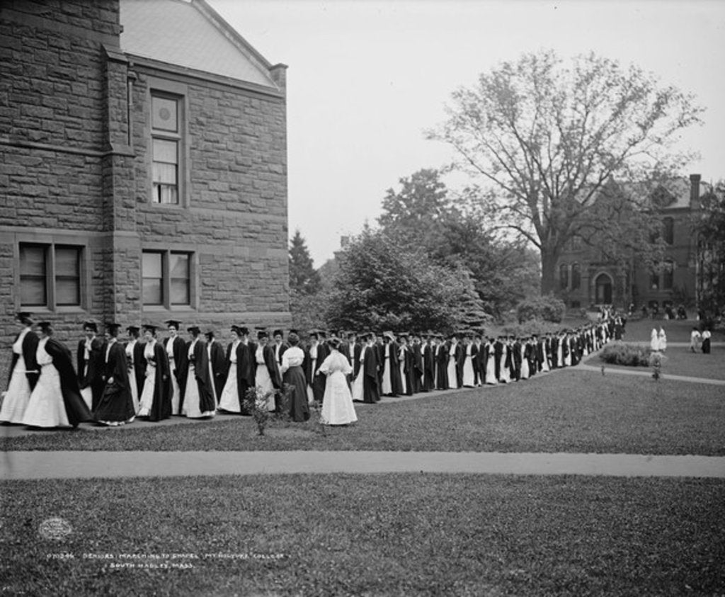 Detail of Seniors marching to chapel, Mt. Holyoke College, South Hadley, Massachusetts, c.1908 by Detroit Publishing Co.