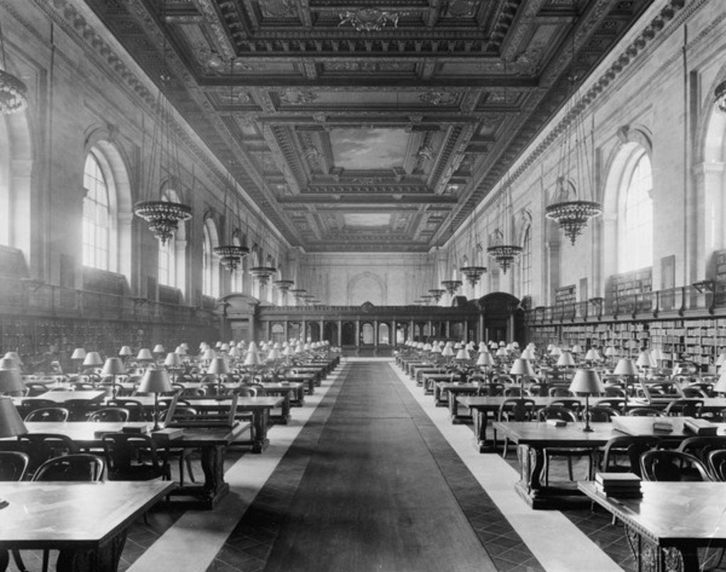 Detail of Main reading room, the New York Public Library, c.1910-20 by Detroit Publishing Co.