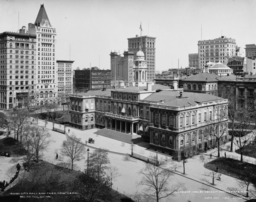Detail of City Hall and Park, New York, c.1900 by Detroit Publishing Co.