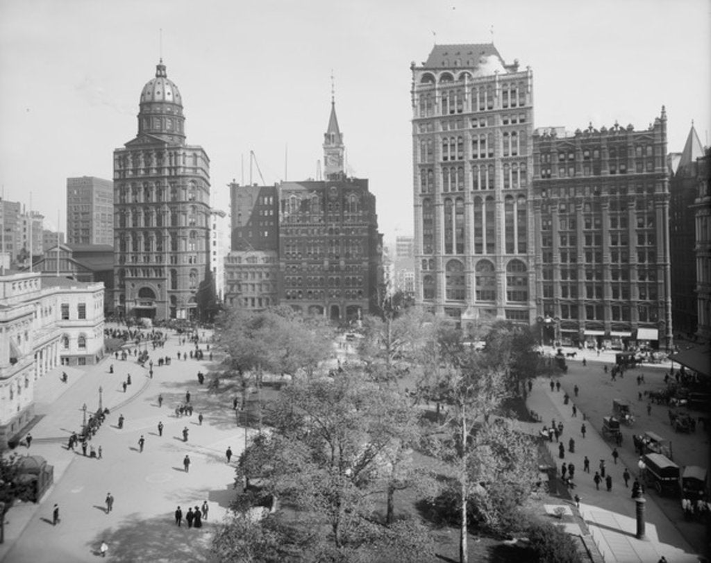 Detail of Newspaper Row, Park Row, New York City, c.1890-1910 by Detroit Publishing Co.