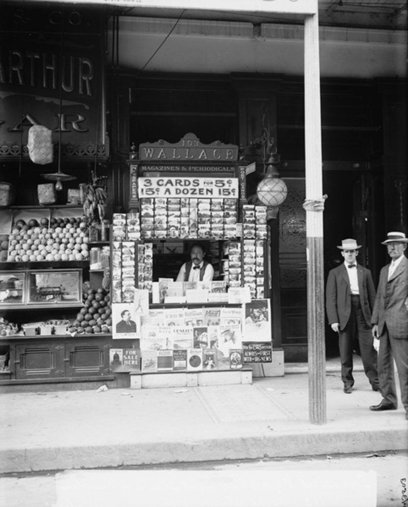 Detail of Smallest news & post card stand in New Orleans, La., 103 Royal Street, c.1900-15 by Detroit Publishing Co.
