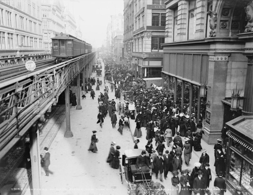 Detail of Shoppers on Sixth Avenue, New York City, c.1903 by Detroit Publishing Co.