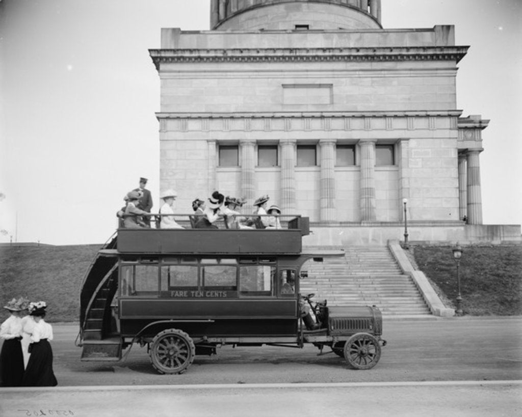 Detail of Rubber-neck auto, Riverside Drive, New York, N.Y., 1900 by Detroit Publishing Co.