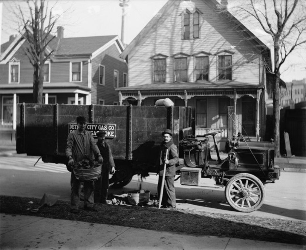 Detail of Coke delivery wagon and workers, Detroit City Gas Co., Michigan, 1900 by Detroit Publishing Co.