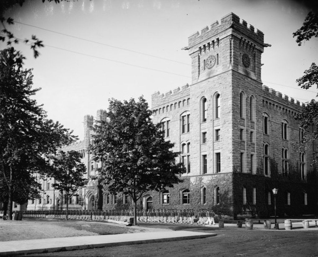 Detail of The Academic Building, cadets returning from mess, West Point, N.Y., c.1900-15 by Detroit Publishing Co.