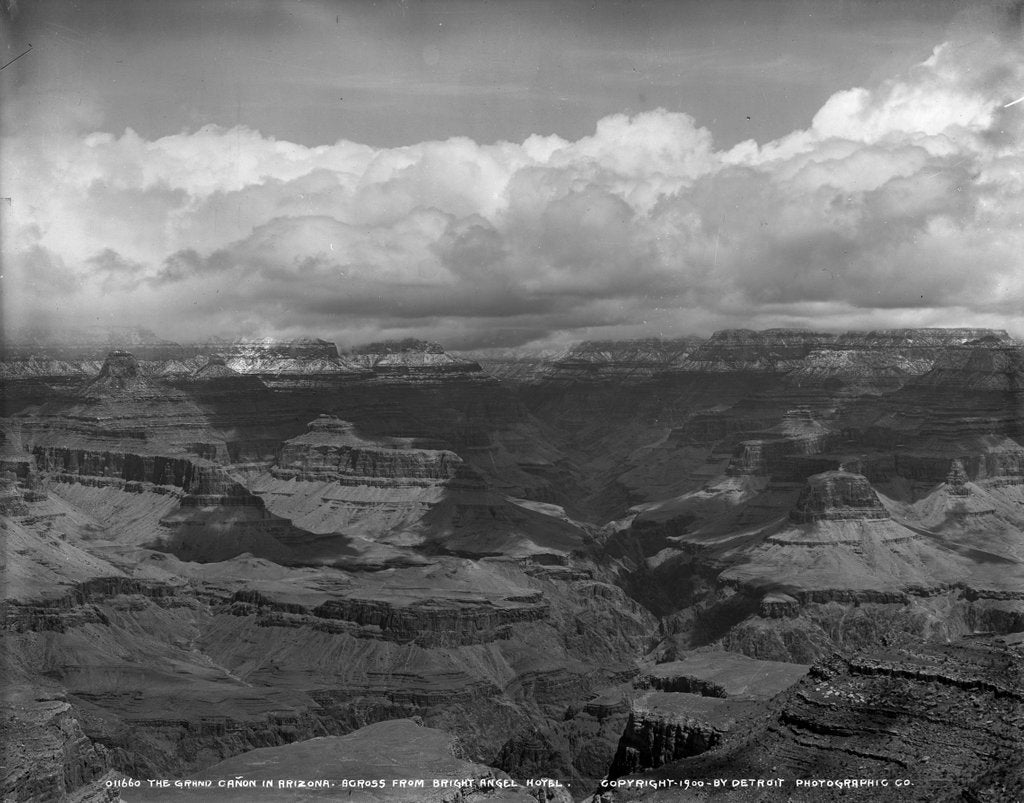 Detail of The Grand Canon in Arizona across from Bright Angel Hotel, c.1900 by Detroit Publishing Co.