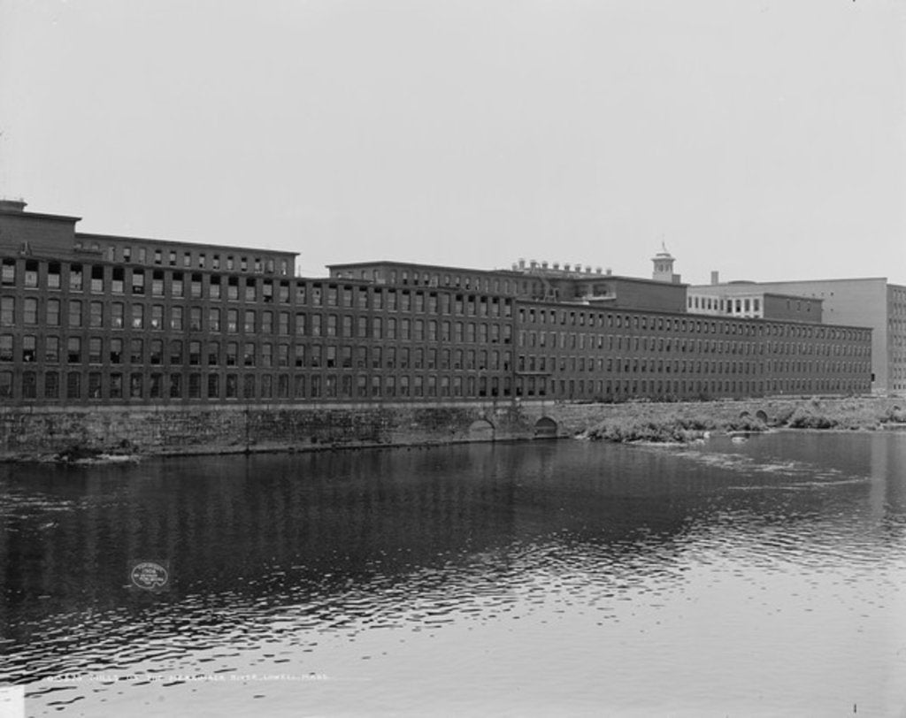 Detail of Mills on the Merrimack River, Lowell, Massachusetts, c.1908 by Detroit Publishing Co.